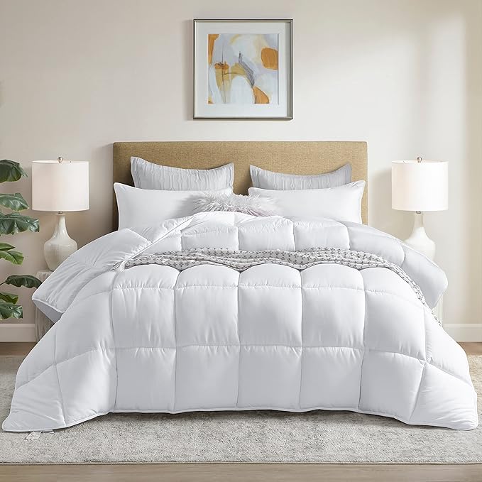 Dorrin Nessin Bedding White Winter Extra Fluffy Twin Size Down Alternative Comforter, Heavyweight All Season Fiberfill Comforter Duvet Insert with 8 Corner Tabs
