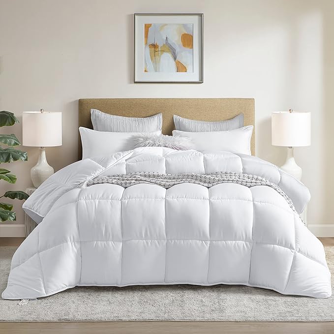 Winter Extra Warm White Cal King Size Down Alternative Comforter, Heavyweight All Season Fiberfill Comforter Duvet Insert 108x98 with Corner Tabs - Ultra Soft Brushed Microfiber Shell