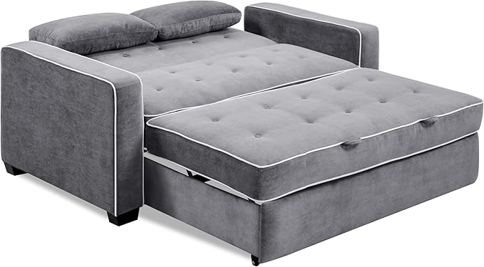 Serta Ainsley 72.6" Convertible Sleeper Sofa, Queen Size, Dreamcoil Comfort, Soft Woven Fabric, Charcoal