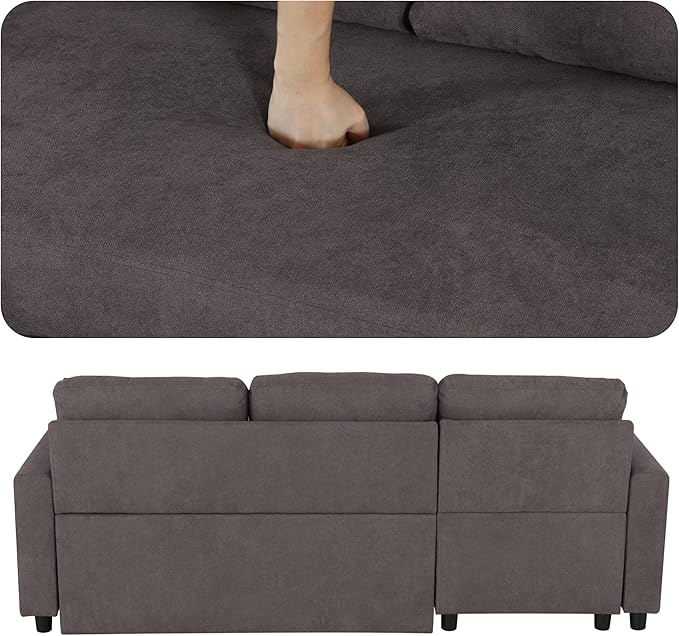 83 Inch Pull Out Couch, Convertible Sofa Bed for Living Room, Comfortable Sleeper Sofa with Pull Out Bed, Modern Sectional Couches with Storage Chaise, Easy Assembly for Apartment, Dark Brown