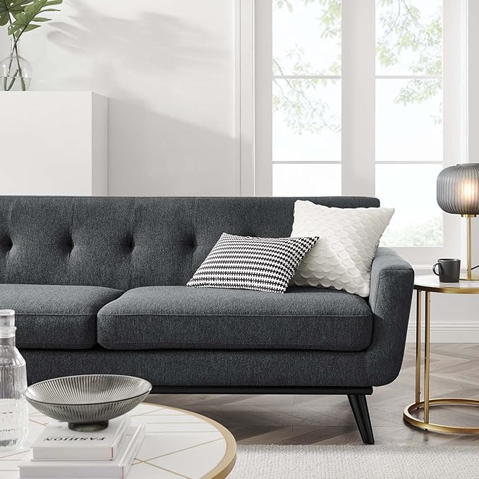 Modway Engage Mid-Century Modern Herringbone Fabric Sofa in Charcoal
