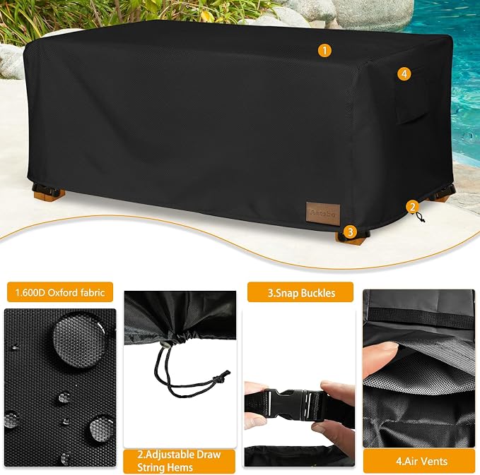 Waterproof Outdoor Coffee Table Cover,Rectangular Patio Small Side Table Cover,Outdoor Table Covers Rectangle Waterproof,48 x 28 x 16 inch -Black - Image 2