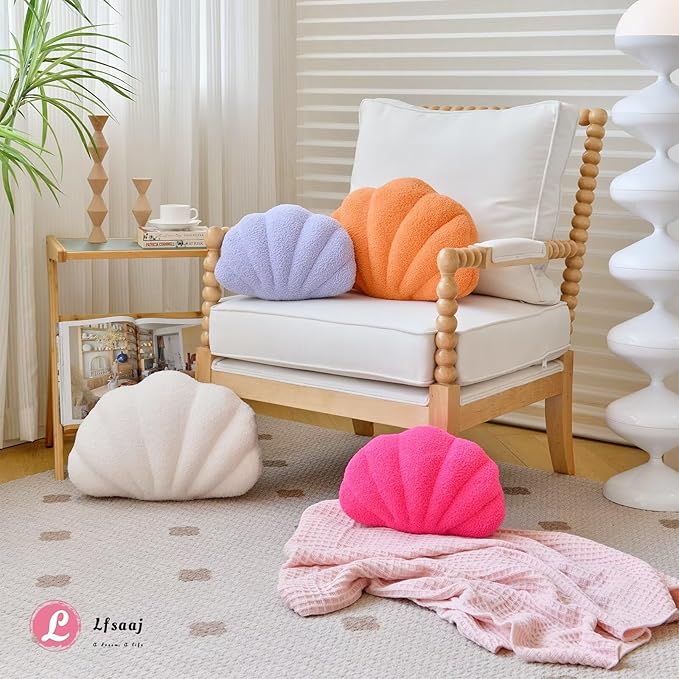Lfsaaj Orange Seashell Throw Pillows, Shell Shaped Throw Pillows, 13 Inch Soft Home Decorative Pillow Plush Cushion for Bed Couch Living Sofa Room Decor Accent Throw Pillow