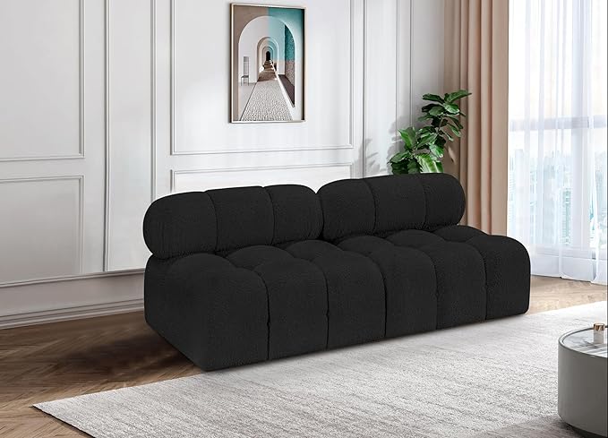 Meridian Furniture 611Black-S68B Ames Collection Modern | Contemporary Modular Sofa with Rich Black Boucle Fabric, Modular to Create Infinite Configurations, 68" W x 34" D x 28" H, Black