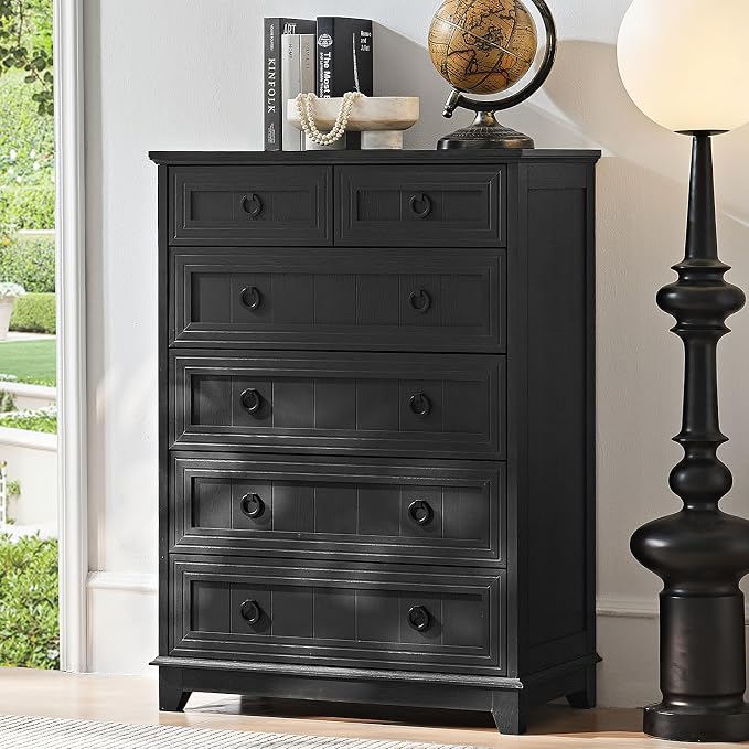 Joaxswe Farmhouse 6 Drawer Dresser for Bedroom, 41" Tall Small Dressers & Chest of Drawers, Rustic Wood Dresser with Metal Handle, Storage Organizer Closet for Living Room, Hallway, Entryway by Joaxswe