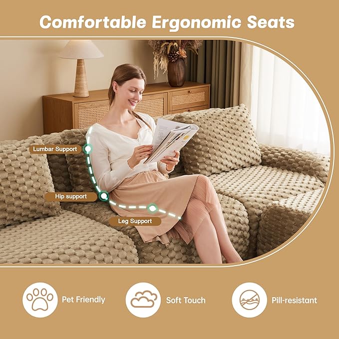 114" U-Shaped Compressed Sectional Cloud Sofa, Flannel Upholstered Modular Deep Seat Sofa with 5 Pieces, Symmetrical Boneless Foam Modular Cloud Couches for Living Room