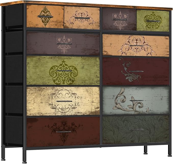 VASICAR Dresser for Bedroom with 12 Drawers, Tall Fabric Drawer Dresser, Chest of Drawers for Closet, Nursery, Bedside, Living Room, Entryway, Hallway (Pattern) by VASICAR