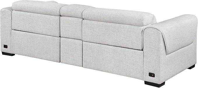 Lexicon Power Reclining Sectional Couches for Living Room-Modular Sectional Sofa, Wall Hugger, 2 Recliner Seats, Console Cup Holders, Power Headrests, Charging Ports, 2 Seater Couch, Chenille Cloud