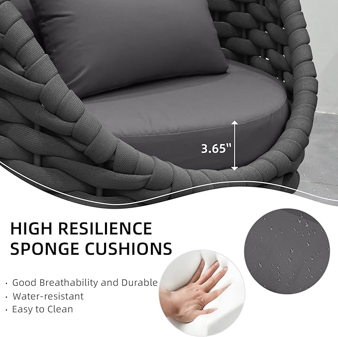 TWT 5 Pieces Patio Furniture Set, Outdoor Rope Conversation Sectional Patio Sofa with 5 Seater for Backyard, Porch, Modern Armchairs with Thickness Cushions and Side Table, Dark Grey