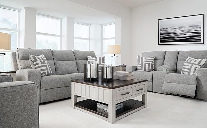 Signature Design by Ashley Biscoe Power Reclining Sofa, Easy View Headrest & Zero-Gravity Recline, Next-Gen Nuvella Polyester, Extended Ottoman, 88" Living Room Seating