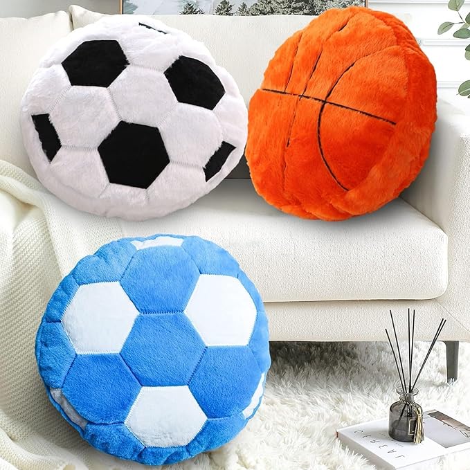 Plush Basketball Pillow Sports Basketball Throw Pillow Fluffy Couch Pillows Room Decoration Soft Cushion with Sports Ball Design Basketball Themed Gifts 15.7 Inches