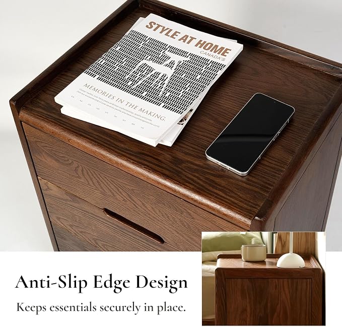 Nightstand, Solid Wood Small End Table w/3 Drawers, Modern Bedside Tables, Mid Century Night Stand, Bed Side Table, 15.75" W x 13.78" D x 21.65" H (Walnut) - Image 8