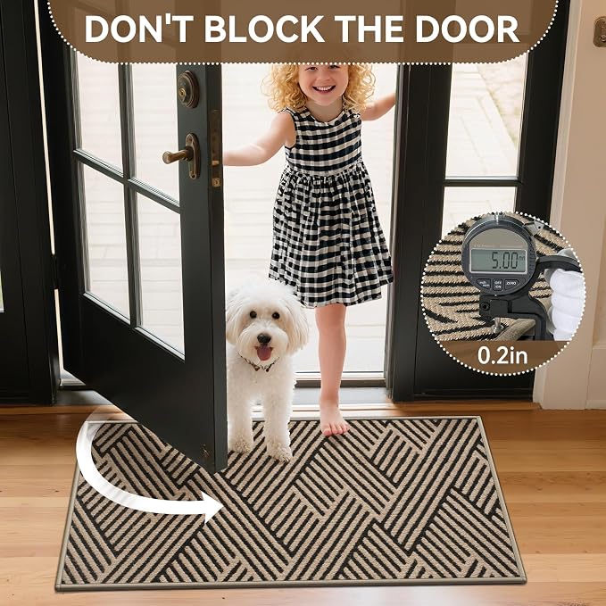Door Mat Indoor Outside Entrance 36"x59", Low-Profile Non Slip Outdoor Inside Doormat Entryway Mat, Dirt Resistant Absorbent Front Porch Welcome Entry Mats, Washable Easy Clean, Brown - Image 4