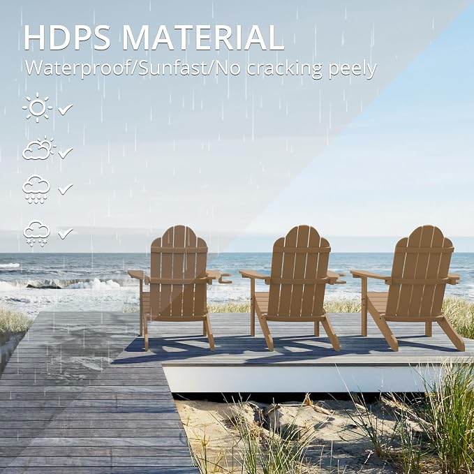 LUE BONA HDPS Adirondack Chairs Set of 2, Long-Lasting All-Season Outdoor Patio Chairs, Hidden Cup Holder, 350 LBS, Brown - Image 3