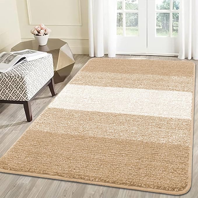 Kitinjoy Indoor Outdoor Door Mat, 59x36 Non-Slip Absorbent Dirt Trapper, Low-Profile Washable Inside Entrance Front Floor Mat, Sturdy Soft Entry Doormats for Entryway, Beige by Kitinjoy