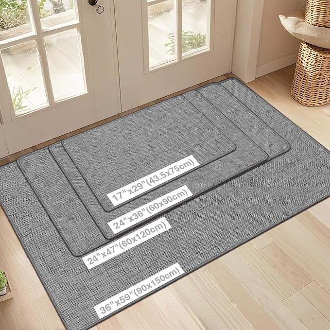 LEKEEPGO Ultra Thin Indoor Door Mat 36"x59", Low-Profile Door Mat Indoor Entrance, Non Slip Rubber Backing Inside Doormat Washable Welcome Front Entryway Dirt Trapper Entry Mat, Grey - Image 2