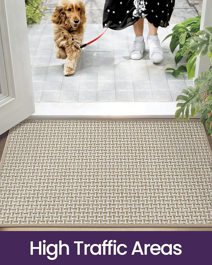 DEXI Ultra Thin Door Mat Indoor Entrance 36x56, Non Slip Rubber Backed Entryway Mats Dirt Trapper, Low Profile Front Doormat for Inside Entry, Patio, Porch, Beige and White - Image 8