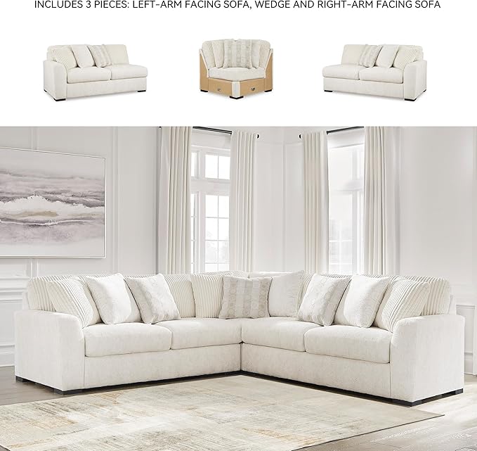 Signature Design by Ashley Chessington Modern L-Shaped Anti Sag 3-Piece Sectional with Reversible Seat Cushions and 9 Accent Pillows, White