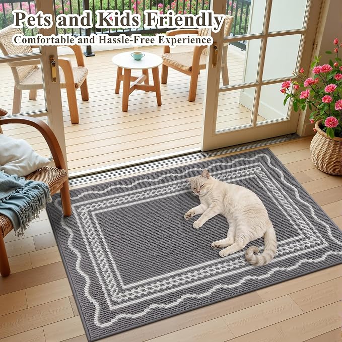 Ileading Indoor Door Mat 2x3ft, Absorbent Dog Muddy Paws Mats, Low-Profile Entrance Small Runner Carpet with Non-Slip Rubber Backing, Washable Inside Welcome Mat for Hallway,Entryway,Kitchen (Grey) - Image 2