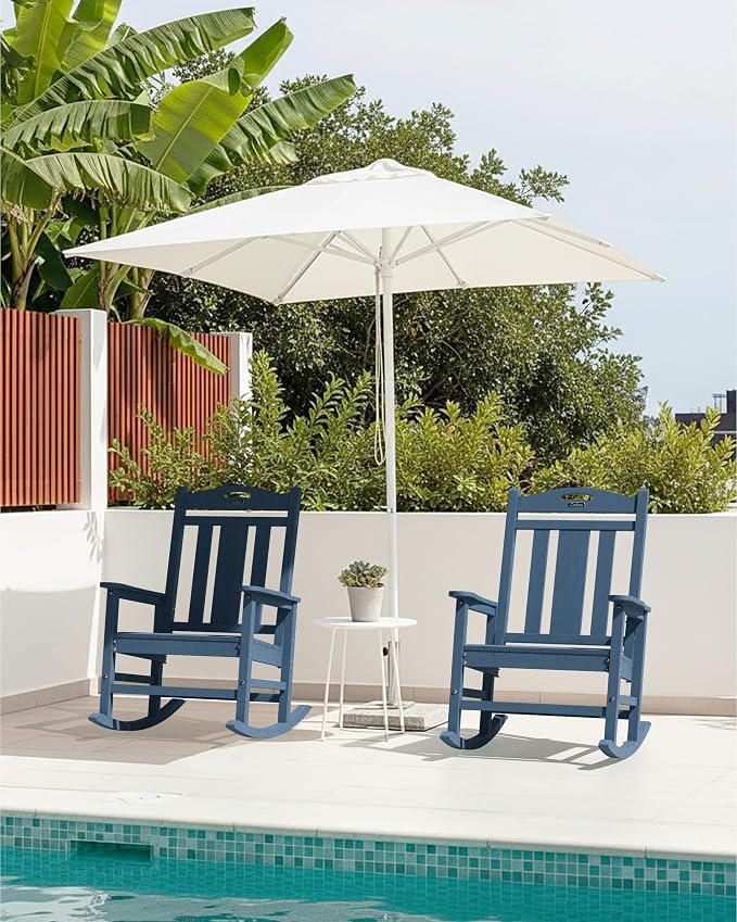 Ciokea Oversized Outdoor Rocking Chairs Set of 4, 380lbs Heavy-Duty Large Patio Rocker, High Back Cozy Porch Chairs, Weather Resistant Patio Rocking Chairs for Outside, Fire Pit, Deck, Slate Blue - Image 2