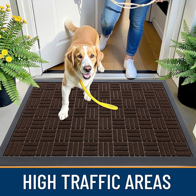 OLANLY Front Door Mat Outside Entrance 35x23, Absorbent, Heavy Duty Sturdy Natural Rubber Doormat Indoor Outdoor, Stain and Fade Resistant, Non-Slip Backing Low Profile Floor Mat for Entryway, Brown - Image 6