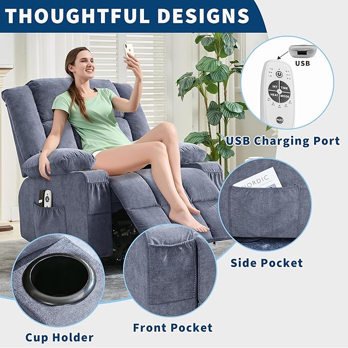 Garvee Power Lift Recliner Chair with Massage and Heat for Elderly Adults Lazy Boy Single Sofa Seat with 3 Positions 2 Side Pockets Cup Holders USB Ports Remote Control