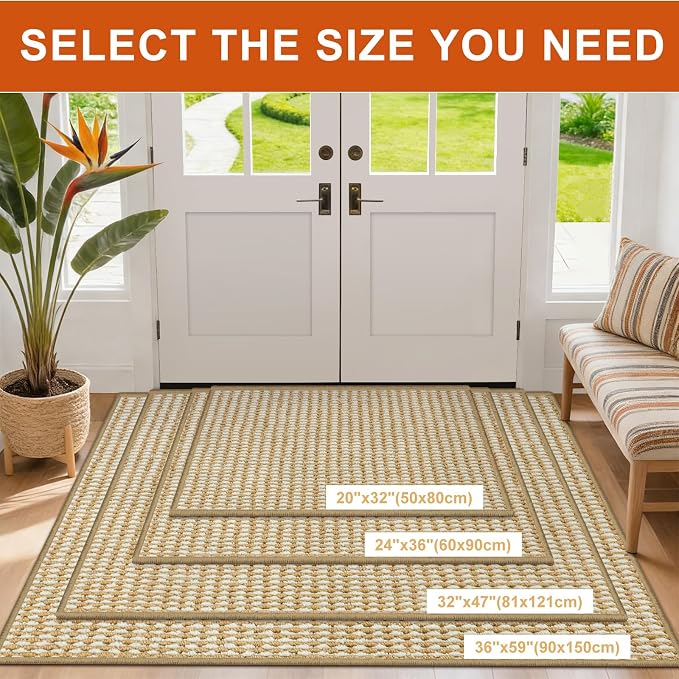 Dirt Trapper Door Mat 20" x 32", Non-Slip Indoor Door Mats, Absorbent Washable Door Mat Indoor Entrance, Low-Profile Inside Doormat Floor Rugs for Entryway and Entry, Beige White (Fold) - Image 2