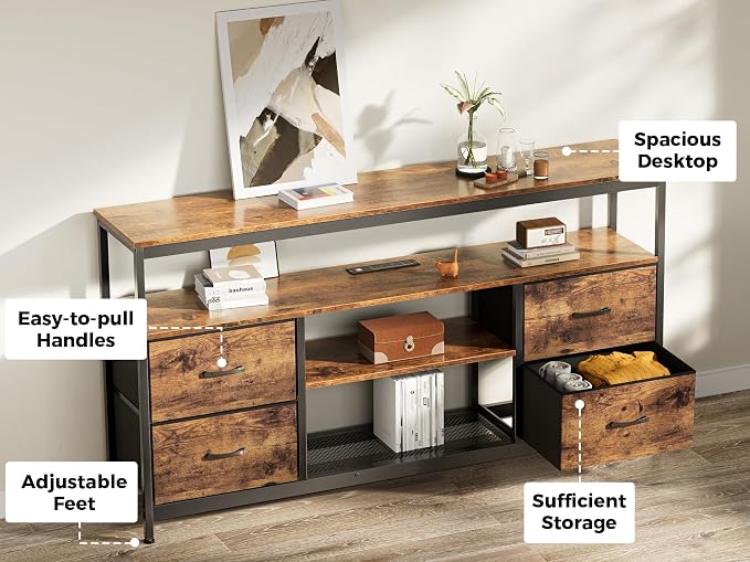 Huuger TV Stand Dresser with Power Outlets and LED Lights, 4 Drawers Entertainment Center with Shelves, 54 Inch Media Console for 55 60 Inch TV, 4 AC Outlets, 2 USBs, Rustic Brown - Image 8