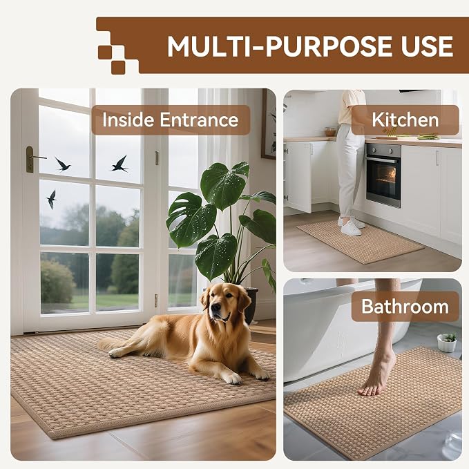 Front Door Mat 24''x35'', Absorbent Dirt Resist Washable Non Slip Low-Profile Indoor Doormat, Easy Clean Entryway Welcome Door Mats, Brown - Image 9
