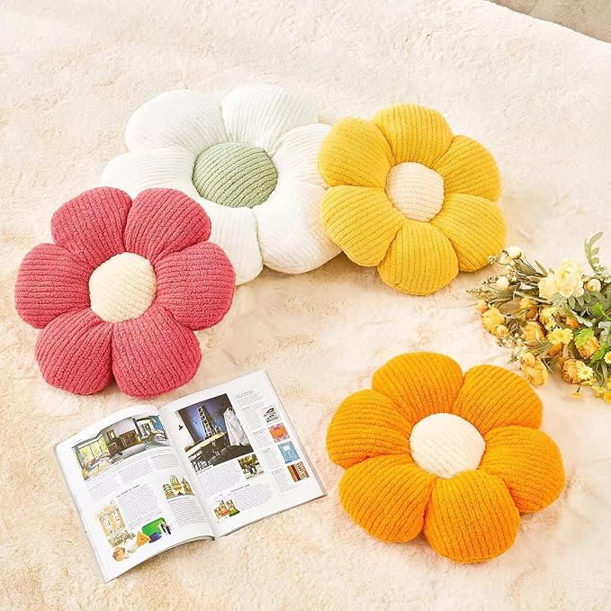 Kcvvcr Flower Throw Pillow, Soft White 19.6" Shaped Floor Pillow for Home Decor, Cute Aesthetic Plush Decorative Pillows for Bed, Sofa, Couch