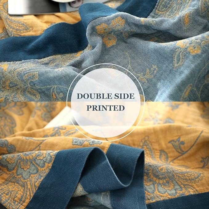 Boho Throw Blanket for Bed 100% Cotton Ultra Soft Rustic Quilt Spring Blanket Floral Printed Farmhouse Decor Bed Blankets,60"x80" All Season Rustic Throw for Sofa Couch Chair