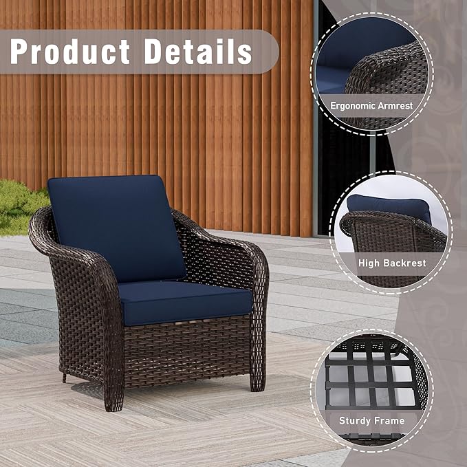 3 Piece Patio Wicker Bistro Set, 2 All-Weather Use Outdoor Wicker Chairs with PE Rattan Side Table,Ideal for Porch, Backyard, Balcony, Poolside, Blue