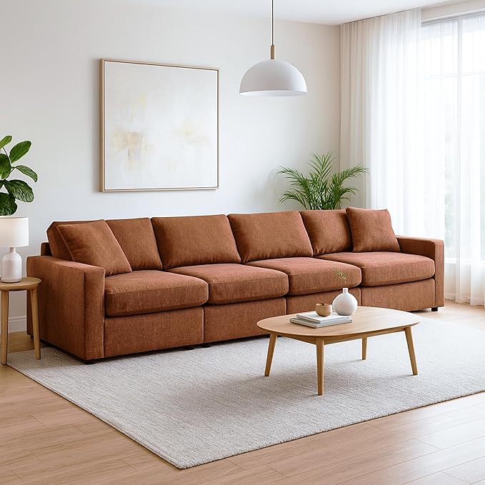 Signature Design by Ashley Modmax Urban Modular Stain Resistant 4-Piece Sofa with Reversible Cushions and 2 Accent Pillows, Orange