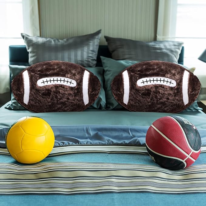 Jetec 2 Pcs Football Plush Pillow 21inch Football Room Decor Fluffy Sport Theme Throw Pillow Sport Ball Stuffed Plush for Home Bedroom Room Decoration