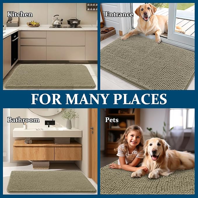 OLANLY Dog Door Mat for Muddy Paws 59x32, Absorbs Moisture and Dirt, Absorbent Non-Slip Washable Doormat, Quick Dry Chenille Mud Mat, Entry Indoor Entryway Carpet for Inside Floor, Warm Taupe - Image 8