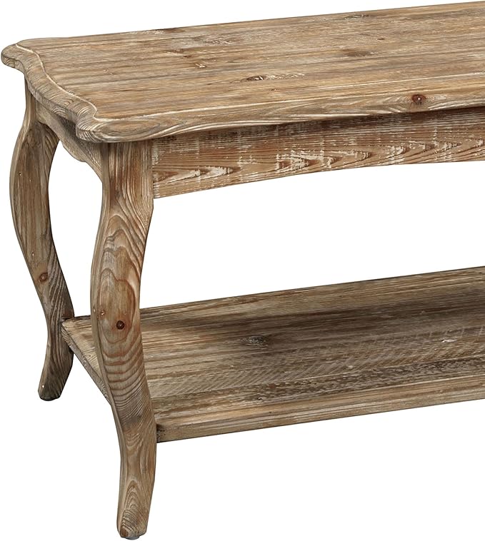 Alaterre Furniture Austerity 42-Inch Rustic Coffee Table with Open Shelf, Curved Legs, and Scalloped Edge - Easy Assembly Reclaimed Wood Living Room Table - Farmhouse Furniture (Driftwood Finish)