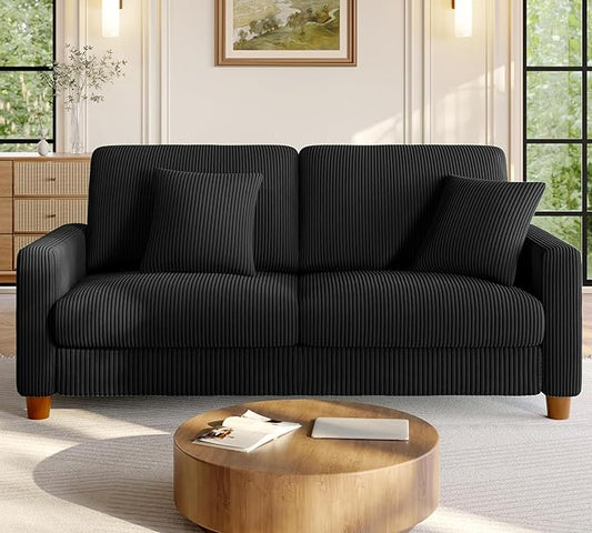 70.2" Couches for Living Room, Comfy Black Couch 7.1" Extra Thick Cushion, Sofas for Living Room Tool-Free Setup, Loveseat Sofa 705lbs Support, Corduroy Couch for Bedroom, Apartment, Office
