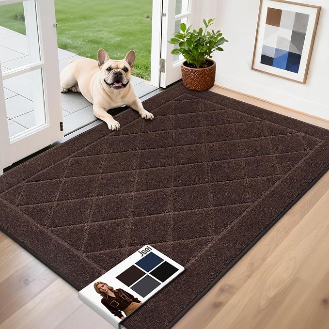 JSEI Dirt Trapper Door Mat 32"x48", Non-Slip Washable Entryway Mats, Dog Door Mat, Stain Resistant and Absorbent Floor Mats, Low Profile Welcome Mat for Front Back Door, Brown by JSEI