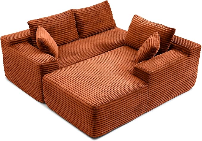 105-Inch L-Shaped Right Facing Corner Compressed Sofa Modular Sectional Boneless Cloud Sofa Floor Foam Couch with Chaise Lounge, Corduroy Corner Boneless Cloud Couch