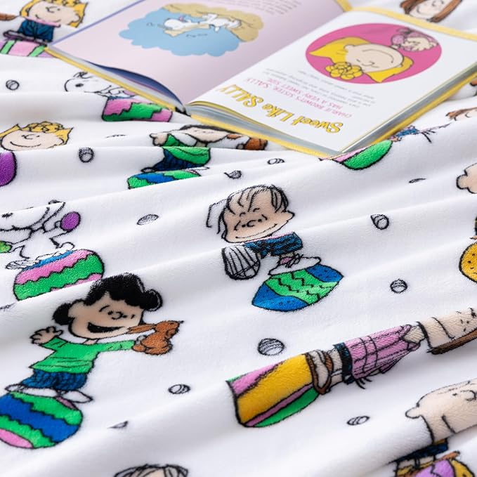 Berkshire Peanuts® VelvetLoft® Cute Character Snoopy Plush Blanket,Easter Gang 2025 White,Twin 60 in x 90 in (Official Peanuts® Product)