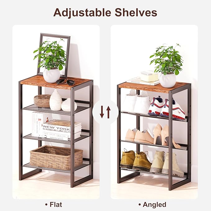 CHEMPFR Narrow 4-Tier Shoe Rack, Slim Space-Saving Shelf with Decorative Wood Top & Steel Mesh, Entryway/Closet/Dorm Organizer, 16.5x11.8x27.9 Inches - Image 5