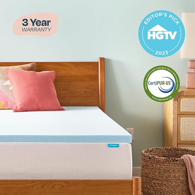Linenspa Memory Foam Mattress Topper, Twin XL Size - 2 Inch Gel Infused Memory Foam - Plush Feel - Cooling and Pressure Relieving - CertiPUR Certified - Dorm Room Essentials