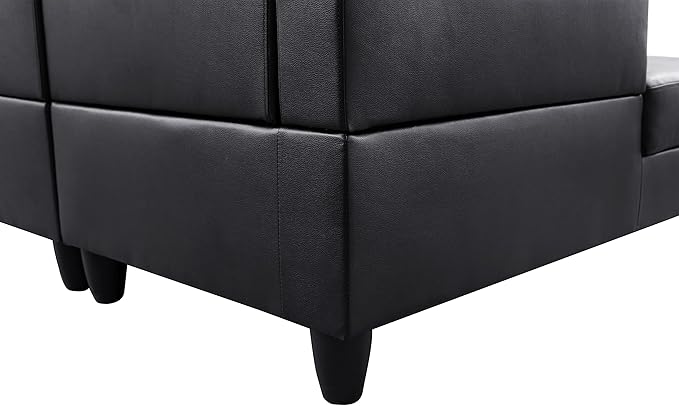 L Shaped Sectional Modern Sofa - Convertible Leather Sleeper Bed Couch Set with Reversible Chaise, Lounge Modular Cloud Couch for Living Room Apartment