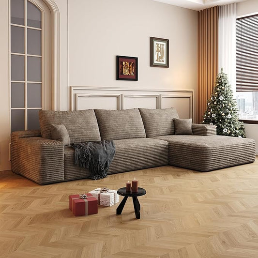 Eafurn Oversized L Shape Modular Sectional Sofa with Right Facing Chaise Lounge,Wide Deep Seat Compressed Corner Couch,Minimalist Corduroy Upholstered Boneless Lounge Sofa Couch | Breathable material, Full Foam, Anti-slip