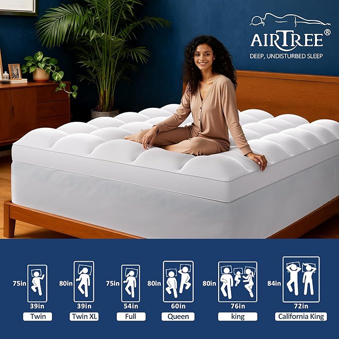 Queen Size Dual Layer 4 Inch Memory Foam Mattress Topper, 2 Inch Cooling Gel Memory Foam and 2 Inch Washable Soft Pillow Top Mattress Pad Cover, 8-24 Inch Deep Pocket, Medium Firm Support