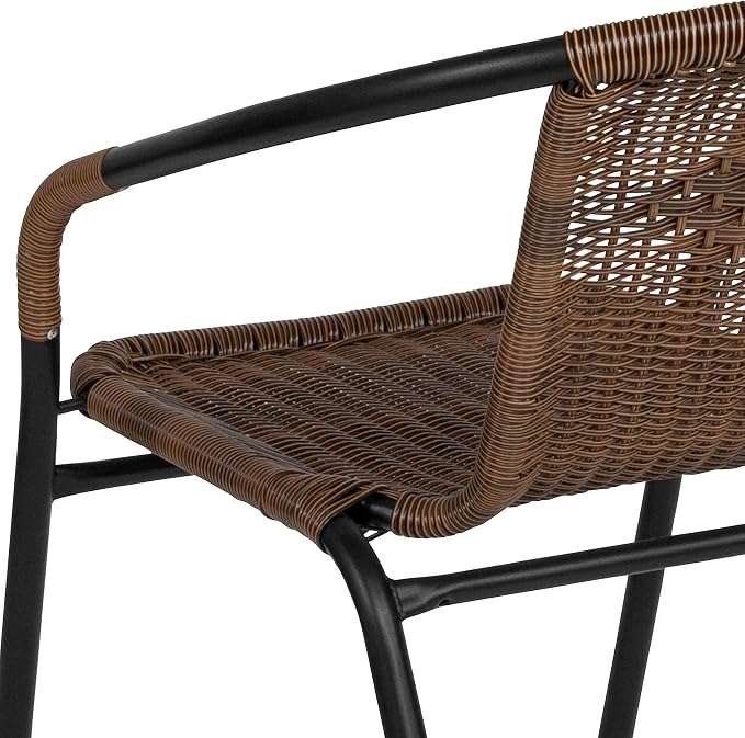 Flash Furniture Lila Modern Rattan Indoor/Outdoor Stackable Dining Chairs, Stacking Rattan Bistro Chairs for Patio or Restaurant, Set of 4, Brown - Image 12