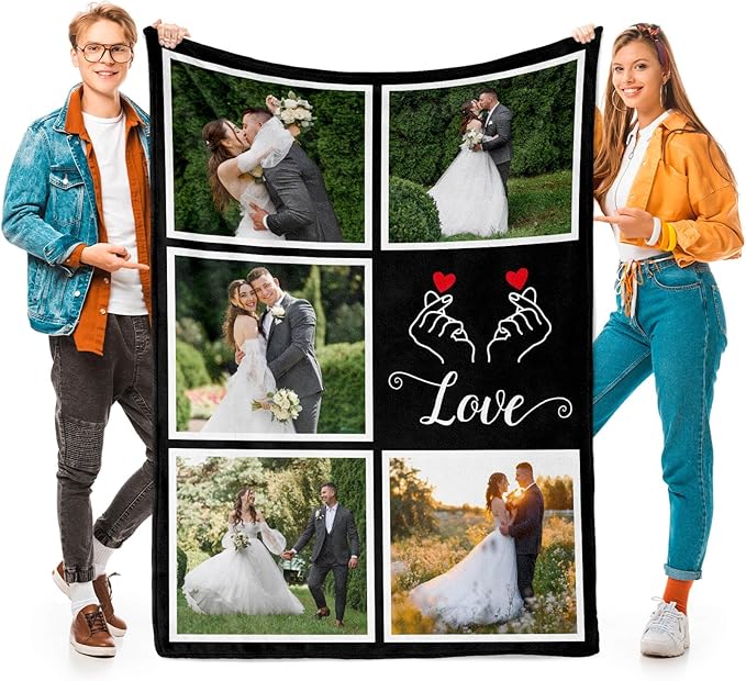 Personalized Couple Gifts for Boyfriends Girlfriends, Custom Blankets with Photos, Personalized Blanket with Photos & Text, Personalized Photo Blankets, Personalized Gifts for Valentines, Anniversary