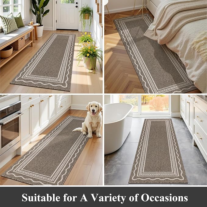 Ileading Hallway Runner Rug 2x6ft Kitchen Floor Mat Modern Geometric Non Slip Throw Rugs Busy Traffic Extended Indoor Doormat Machine Washable Accent Carpet for Laundry Bedroom(Brown) - Image 8