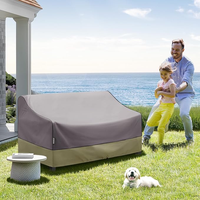 KylinLucky Patio Sofa Cover 62"x38"x35" Heavy Duty Waterproof 600D, All-Weather Outdoor Couch Cover with Air Vents & Adjustable Straps, Grey - Image 8
