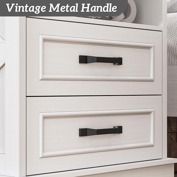 Fluest 24" Tall Farmhouse Nightstand, Night Stand with Fast Charging Station, Beside Tables with Drawers and Open Storage, Rustic End Tables for Bedroom, Antique White - Image 8